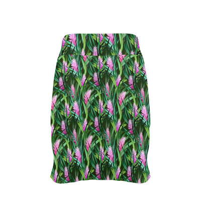 Tropical Folower Pink Heliconia Print 17" Golf & Pickleball Skort with Pockets