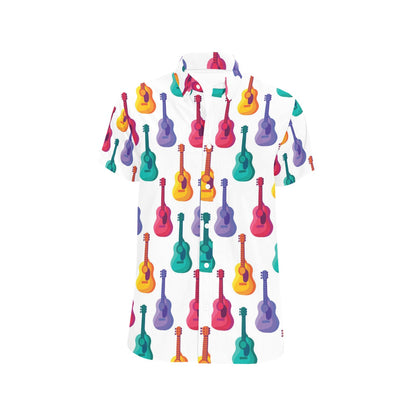Acoustic Guitar Print Design LKS406 Men Short Sleeve Button Up Shirt