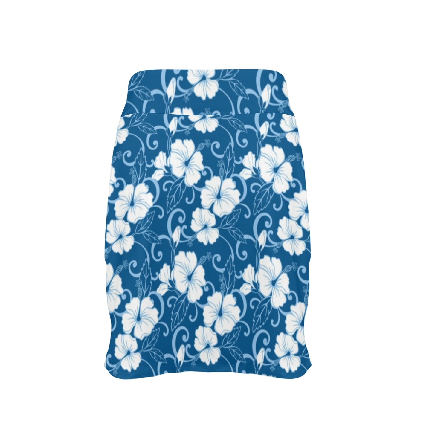 Hibiscus Blue Flower Hawaiian Print 17" Golf & Pickleball Skort with Pockets