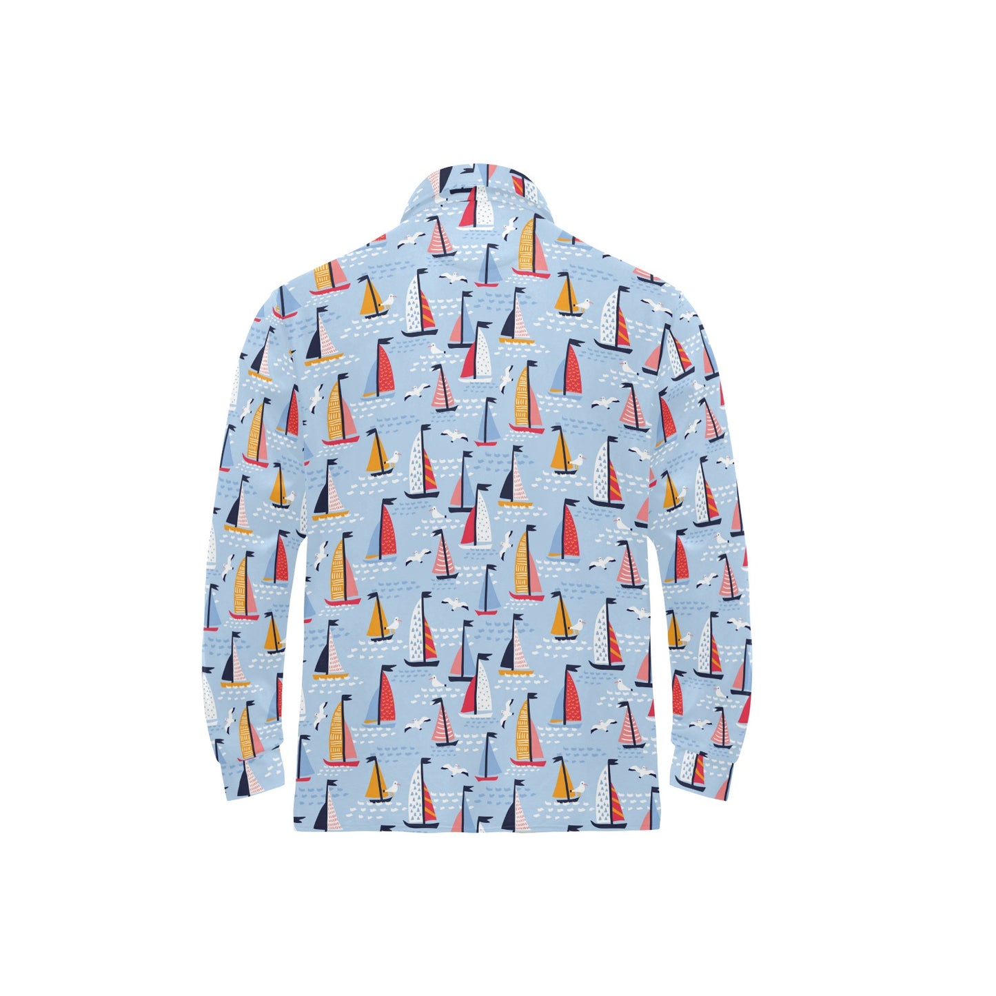 Sailboat Print Design LKS304 Long Sleeve Polo Shirt For Men's