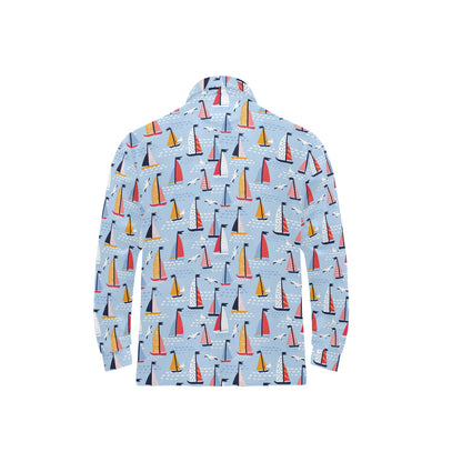Sailboat Print Design LKS304 Long Sleeve Polo Shirt For Men's