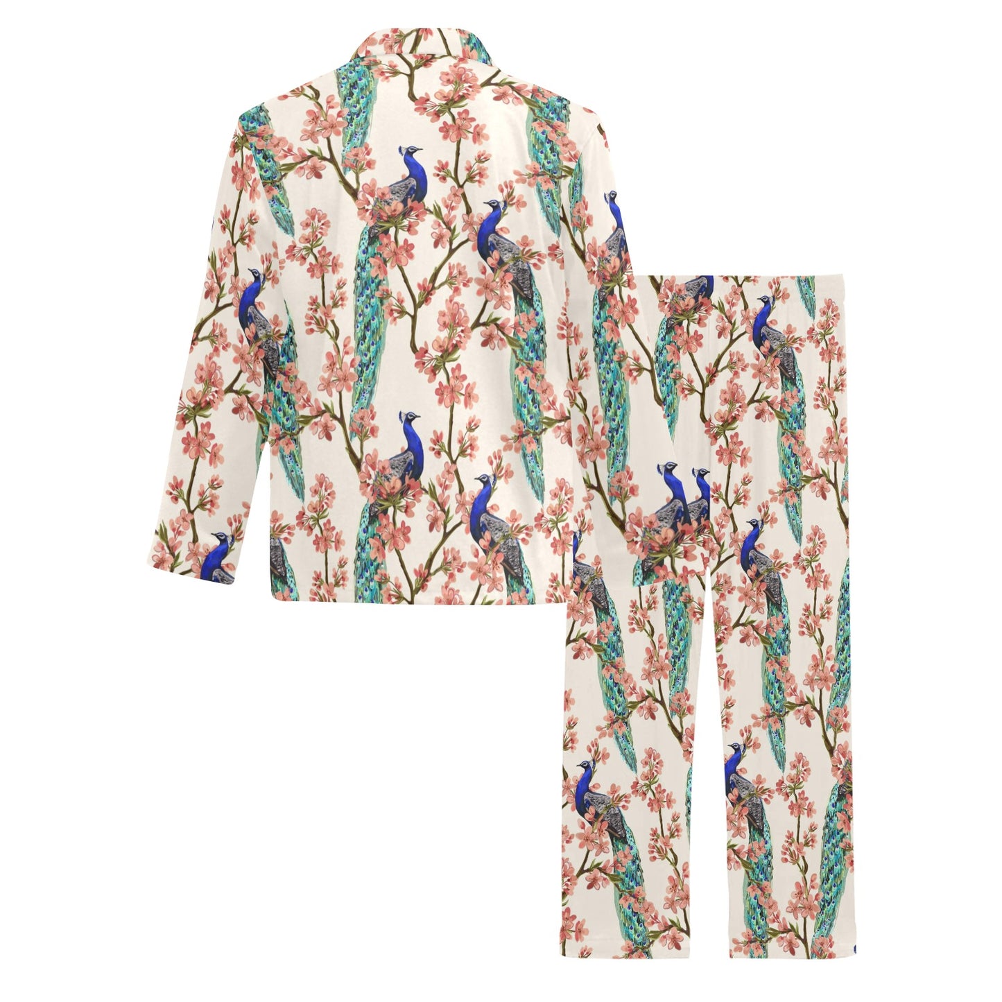 Cherry Blossom Peacock Men's Long Pajama Set