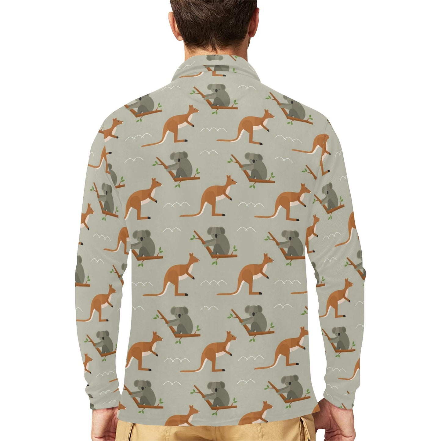 Koala Pattern Print Design 03 Long Sleeve Polo Shirt For Men's