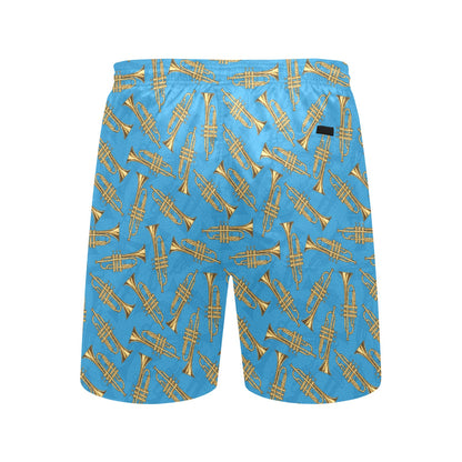 Trumpet Golden Pattern Themed Print Men's Swim Trunks Beach Shorts