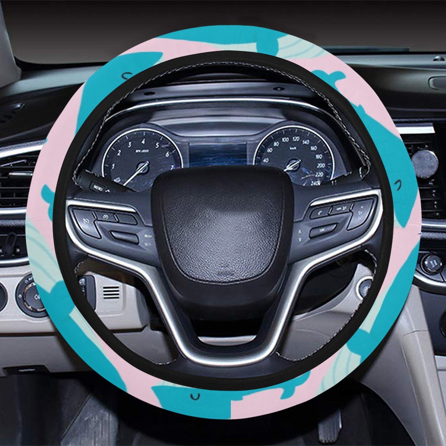 Whale Print Design LKS302 Steering Wheel Cover with Elastic Edge