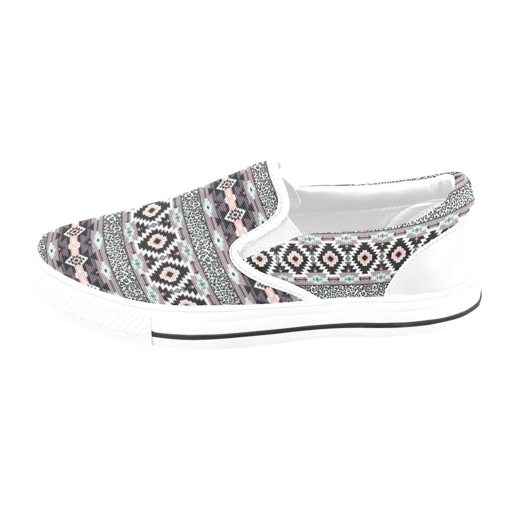 Safari Pattern Print Design LKS302 White Slip Ons Canvas Women's Shoes