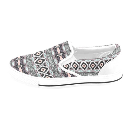 Safari Pattern Print Design LKS302 White Slip Ons Canvas Women's Shoes