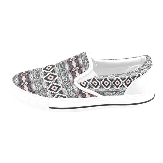 Safari Pattern Print Design LKS302 White Slip Ons Canvas Women's Shoes