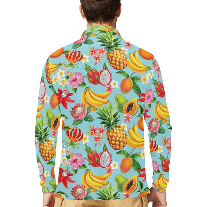 Tropical Fruits Pattern Print Design TF01 Long Sleeve Polo Shirt For Men's