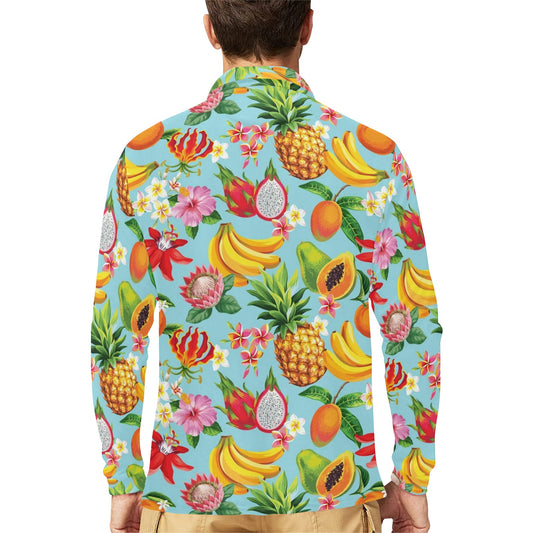 Tropical Fruits Pattern Print Design TF01 Long Sleeve Polo Shirt For Men's