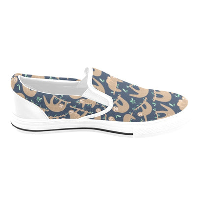 Sloth Print Design LKS307 White Slip Ons Canvas Women's Shoes