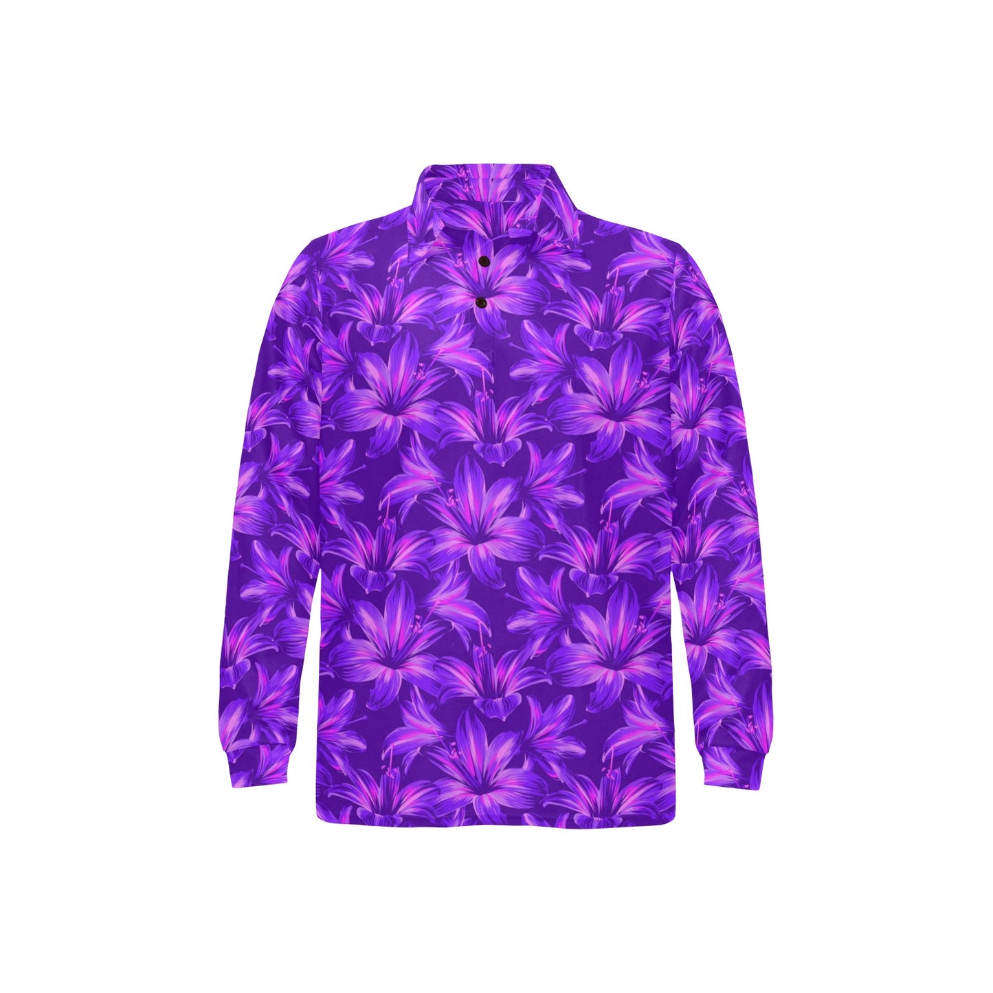 Amaryllis Pattern Print Design AL03 Long Sleeve Polo Shirt For Men's