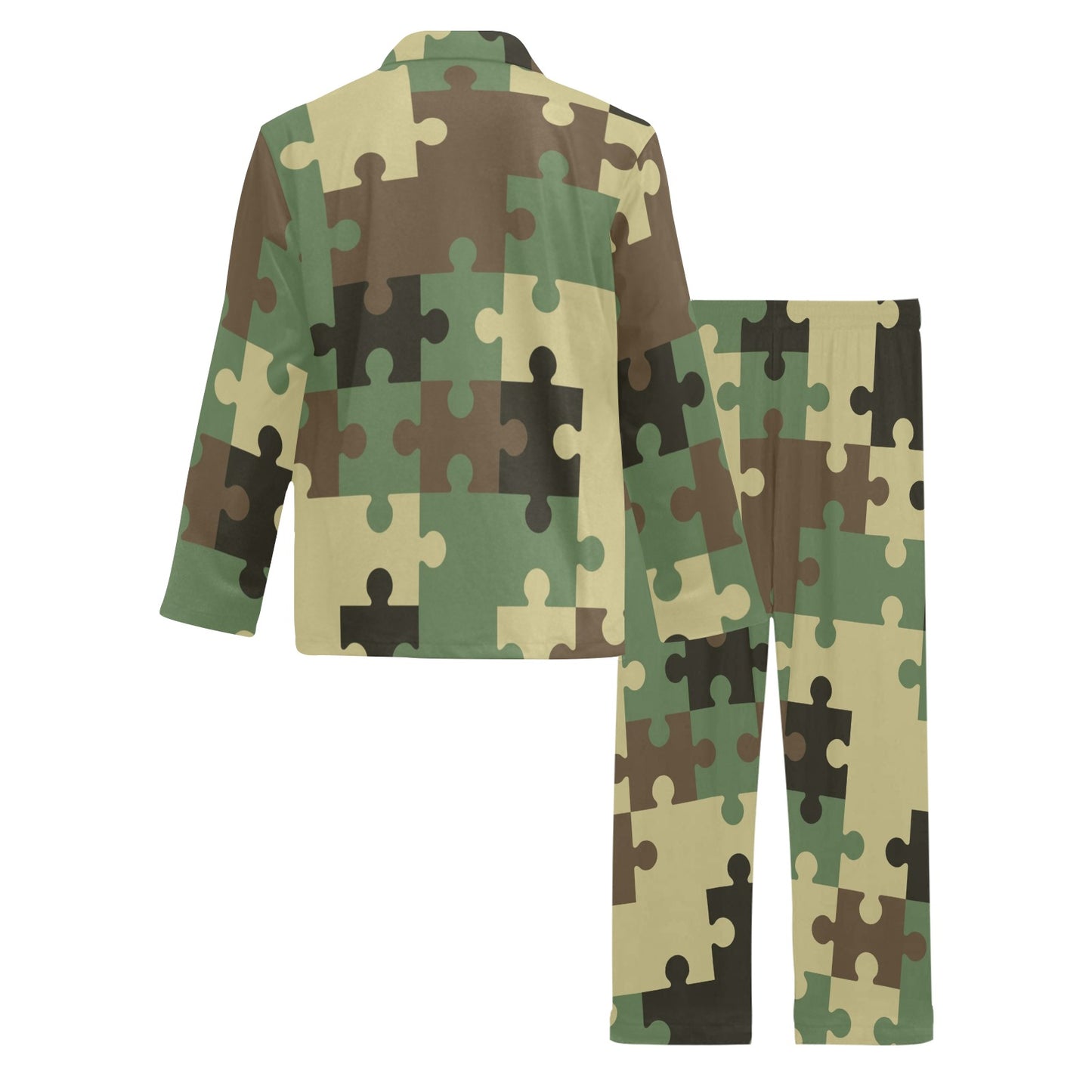 Puzzle Camo Pattern Print Design A03 Men's Long Pajama Set