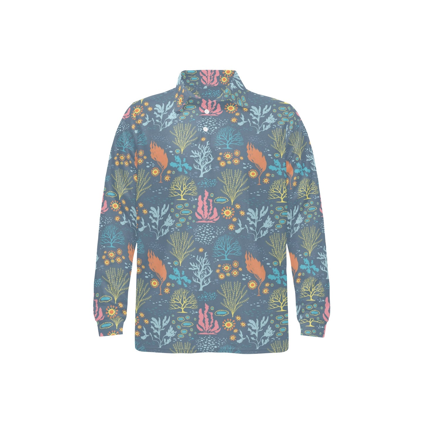 Seaweed Print Design LKS304 Long Sleeve Polo Shirt For Men's