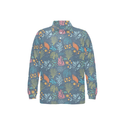 Seaweed Print Design LKS304 Long Sleeve Polo Shirt For Men's