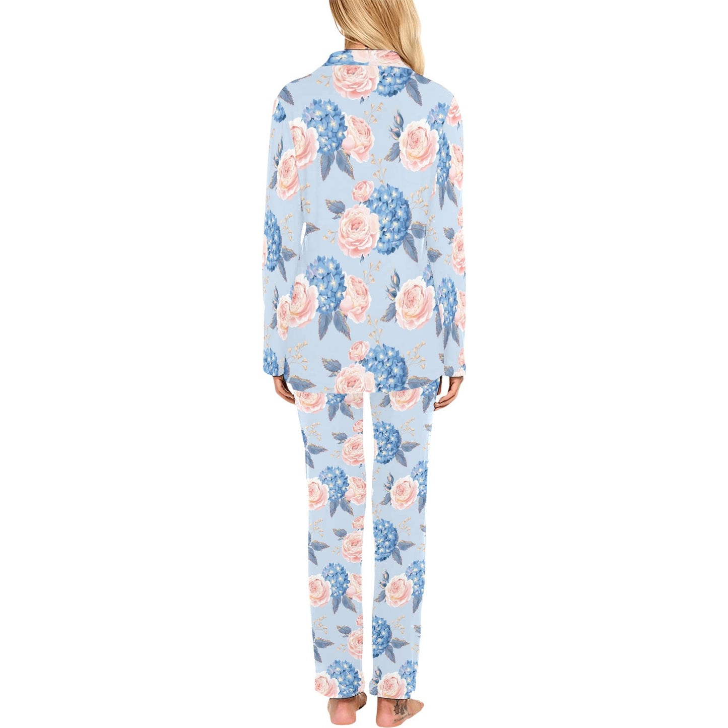 Hydrangea Pattern Print Design HD06 Women's Long Pajama Set