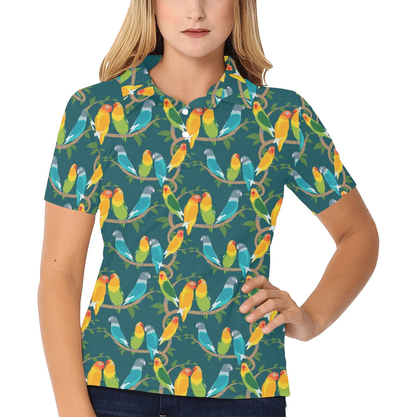Lovebird Pattern Print Design 02 Women's Polo Shirt