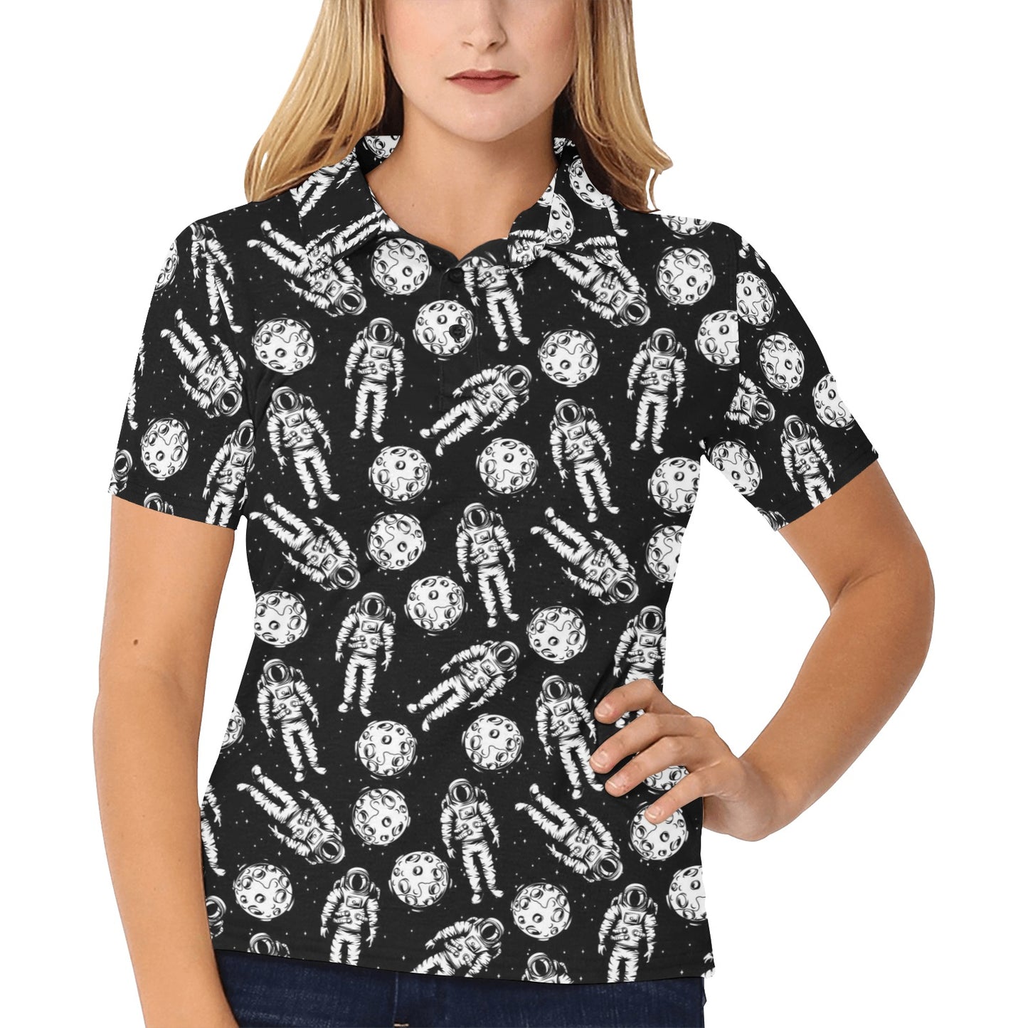Astronaut Pattern Print Design 03 Women's Polo Shirt