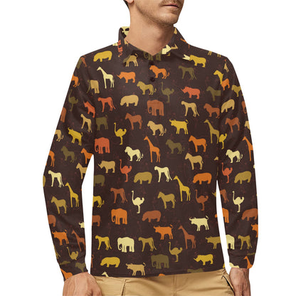 Safari Animal Print Design LKS301 Long Sleeve Polo Shirt For Men's