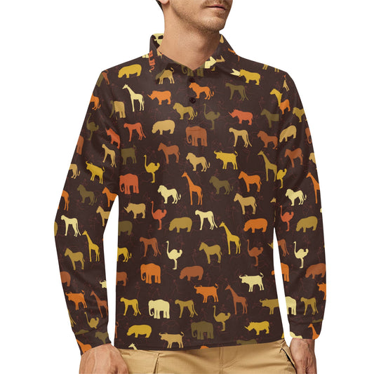 Safari Animal Print Design LKS301 Long Sleeve Polo Shirt For Men's