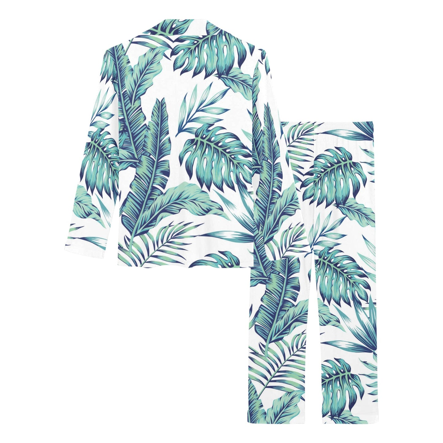 Pattern Tropical Palm Leaves Women's Long Pajama Set