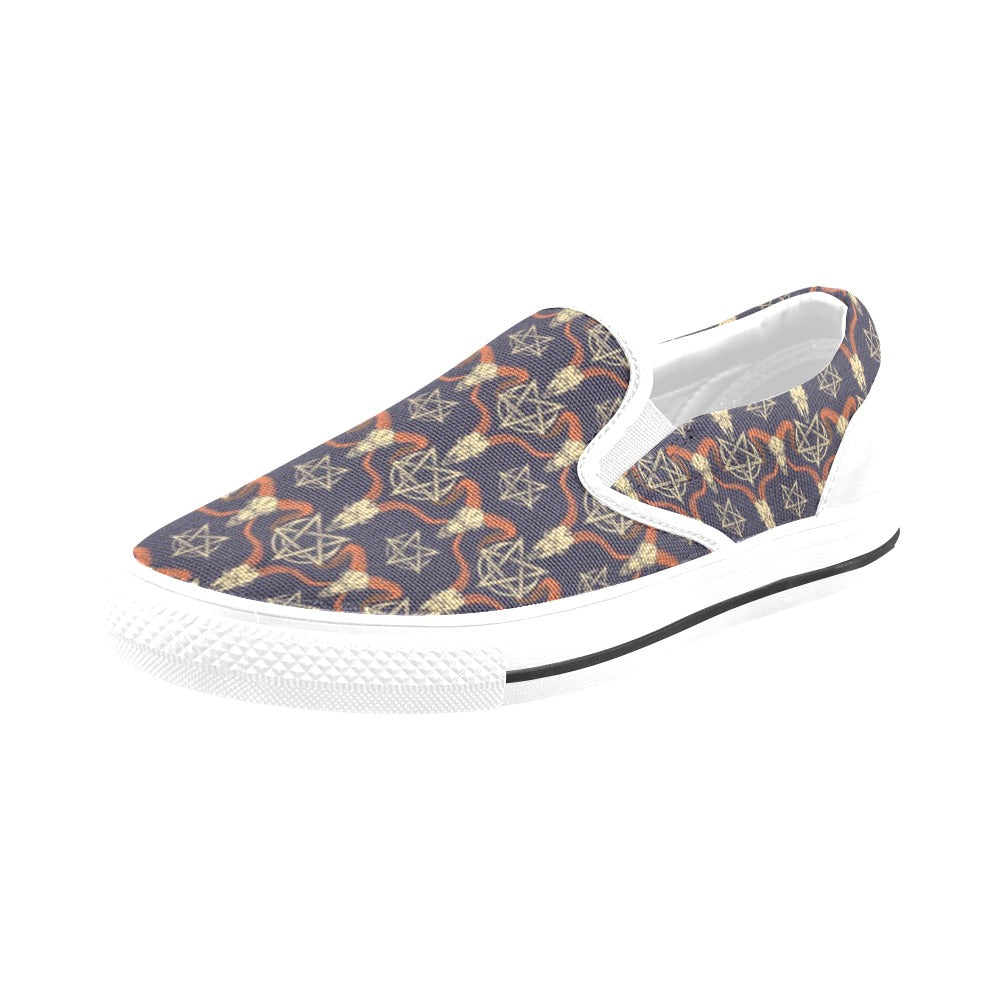 Buffalo Head Print Design LKS403 White Slip Ons Canvas Women's Shoes