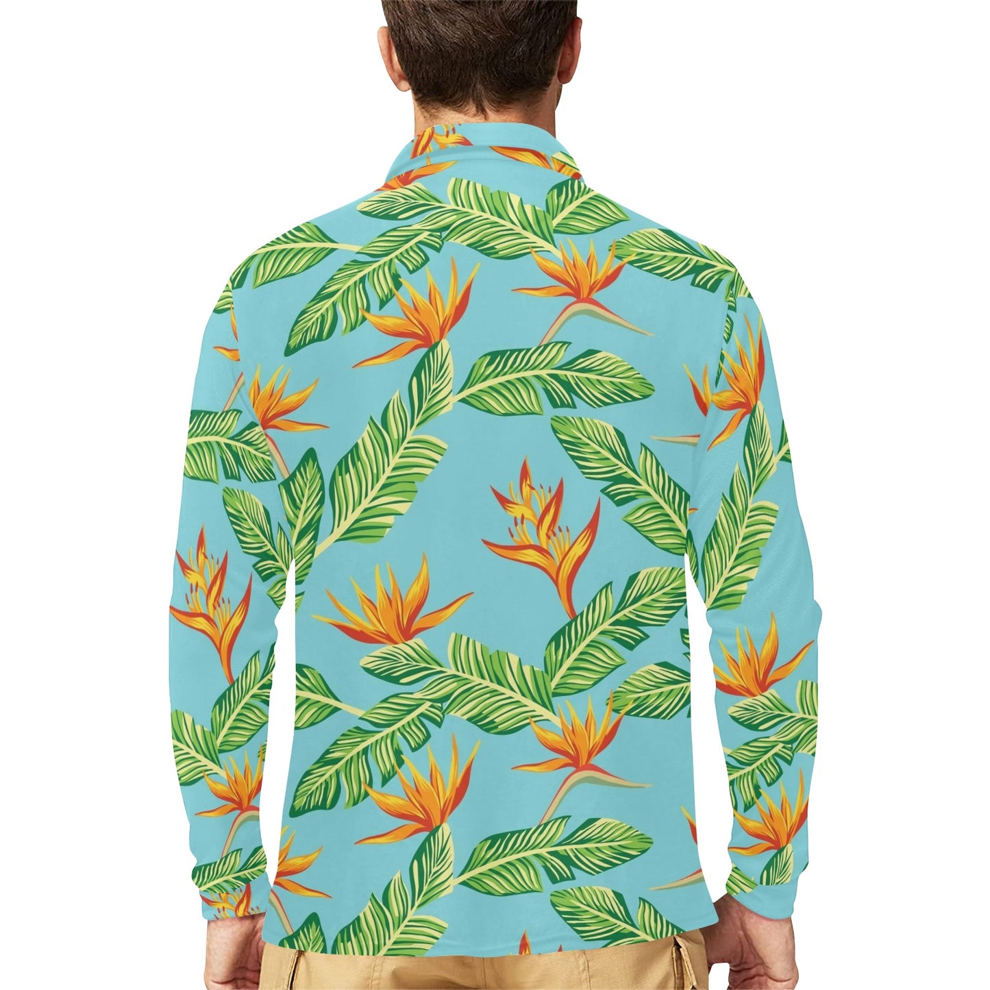 Bird Of Paradise Pattern Print Design BOP04 Long Sleeve Polo Shirt For Men's