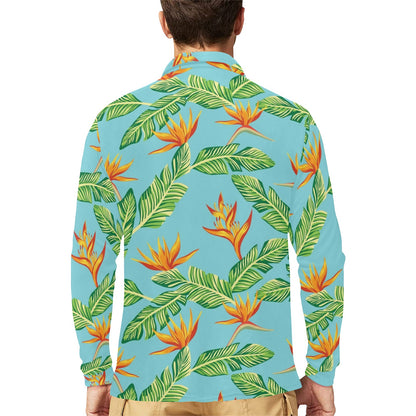 Bird Of Paradise Pattern Print Design BOP04 Long Sleeve Polo Shirt For Men's