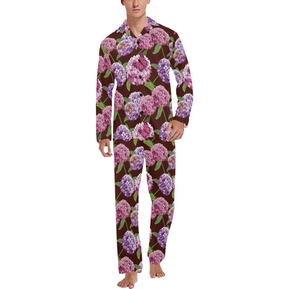Hydrangea Pattern Print Design HD08 Men's Long Pajama Set