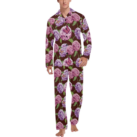 Hydrangea Pattern Print Design HD08 Men's Long Pajama Set