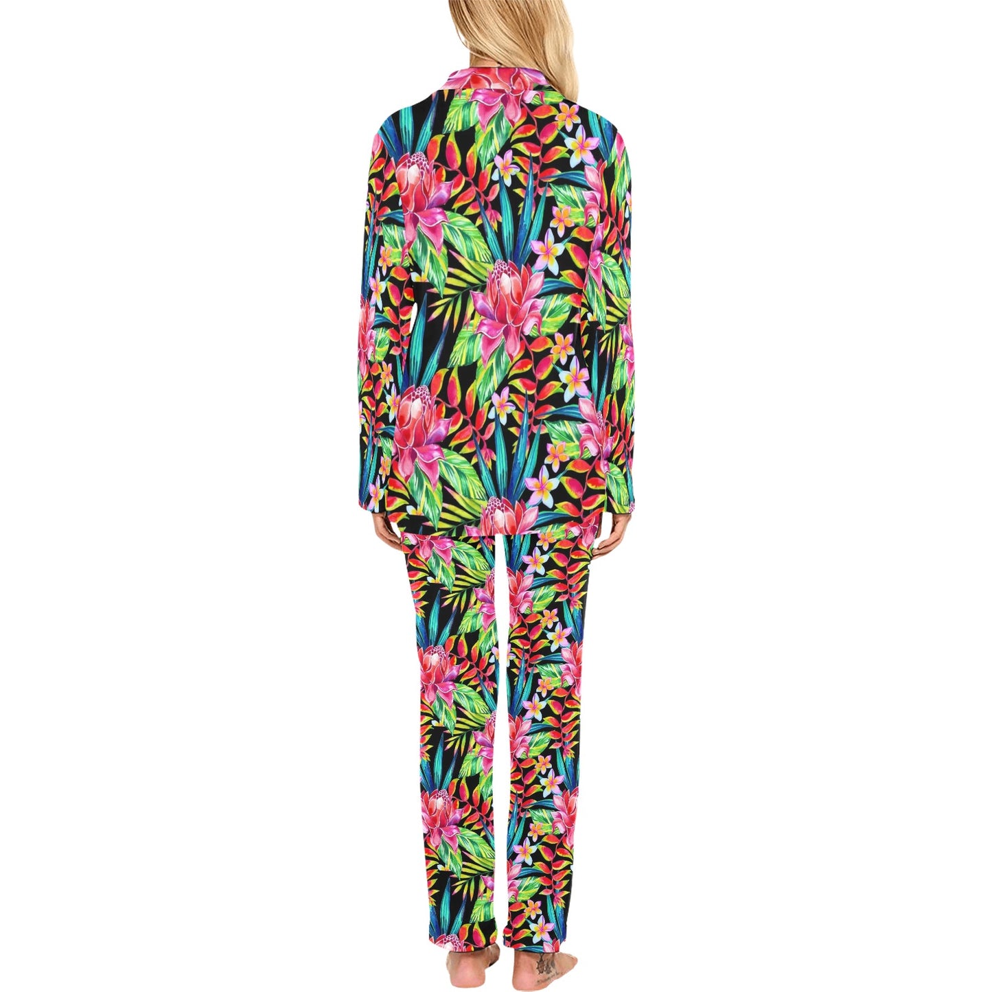 Heliconia Pattern Print Design HL02 Women's Long Pajama Set