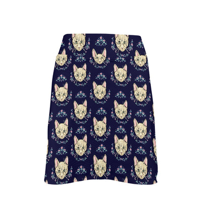 Cat Head with flower Print Pattern 17" Golf & Pickleball Skort with Pockets