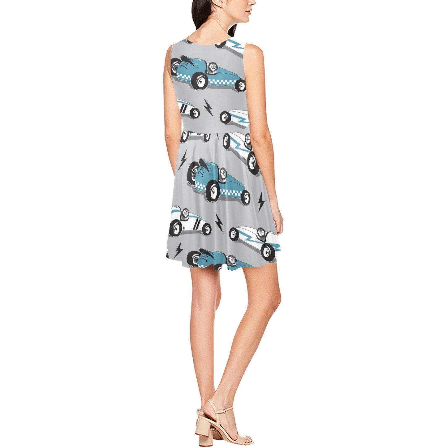 Racing Vintage Pattern Print Design A02 Sleeveless Dress
