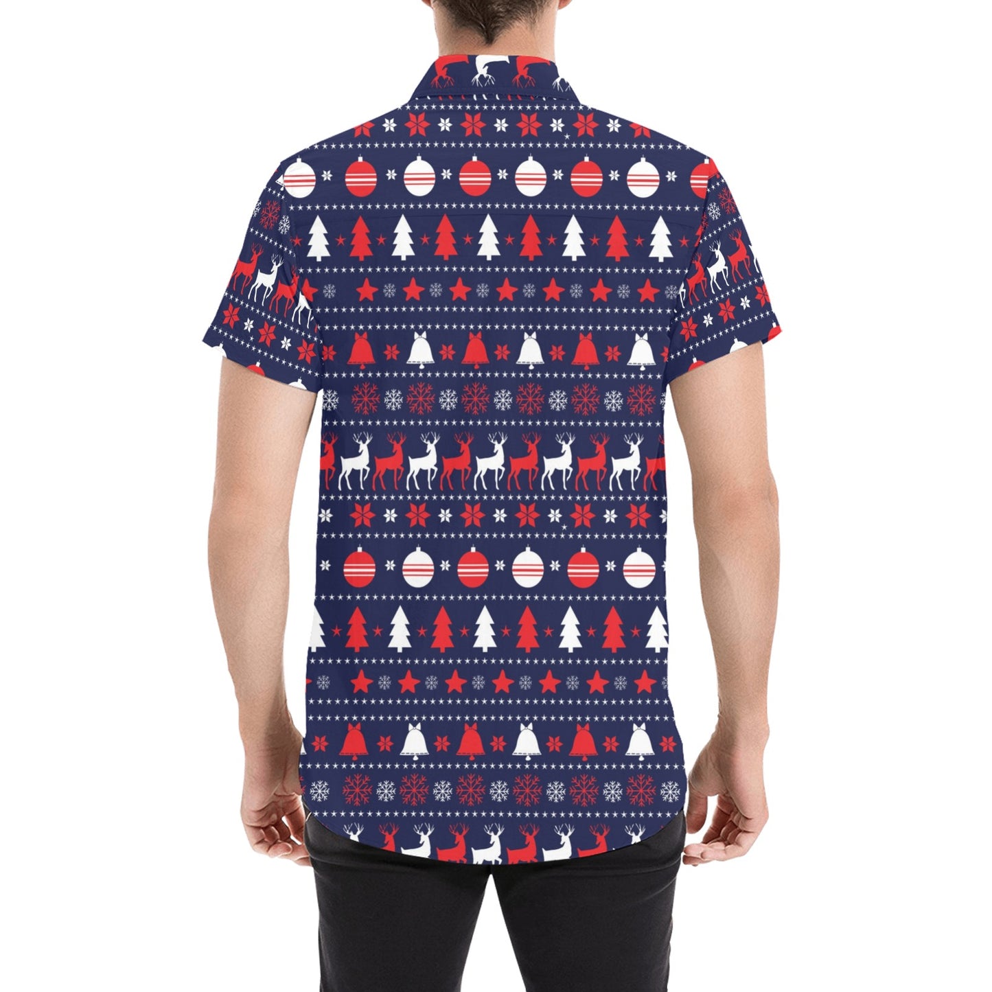 Reindeer Print Design LKS404 Men Short Sleeve Button Up Shirt
