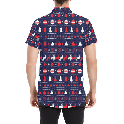 Reindeer Print Design LKS404 Men Short Sleeve Button Up Shirt