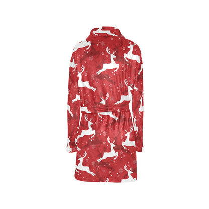 Reindeer Red Pattern Print Design 01 Women's Fleece Robe