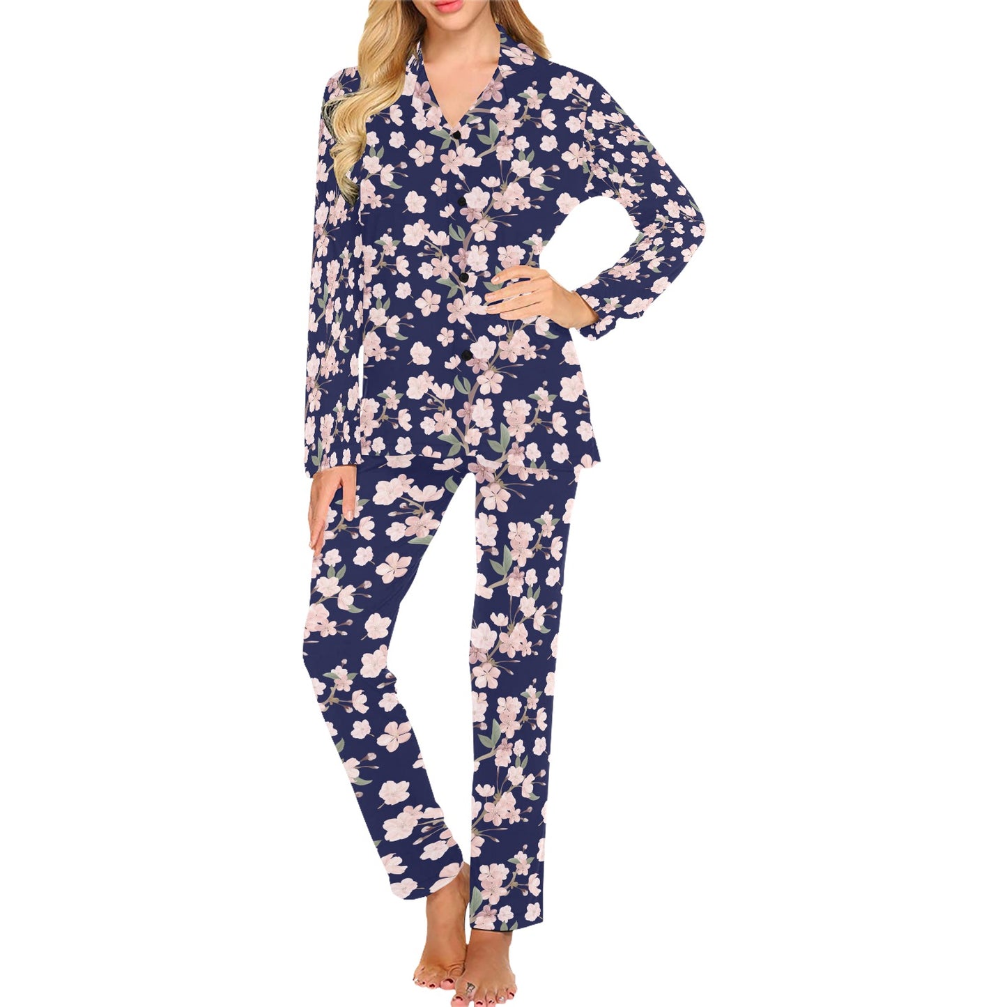 Sakura Print Design LKS301 Women's Long Pajama Set
