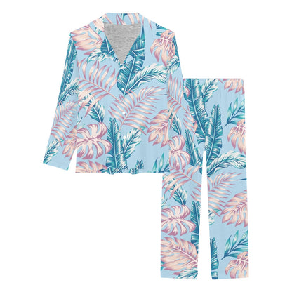 Tropical Flower Pattern Print Design TF01 Women's Long Pajama Set