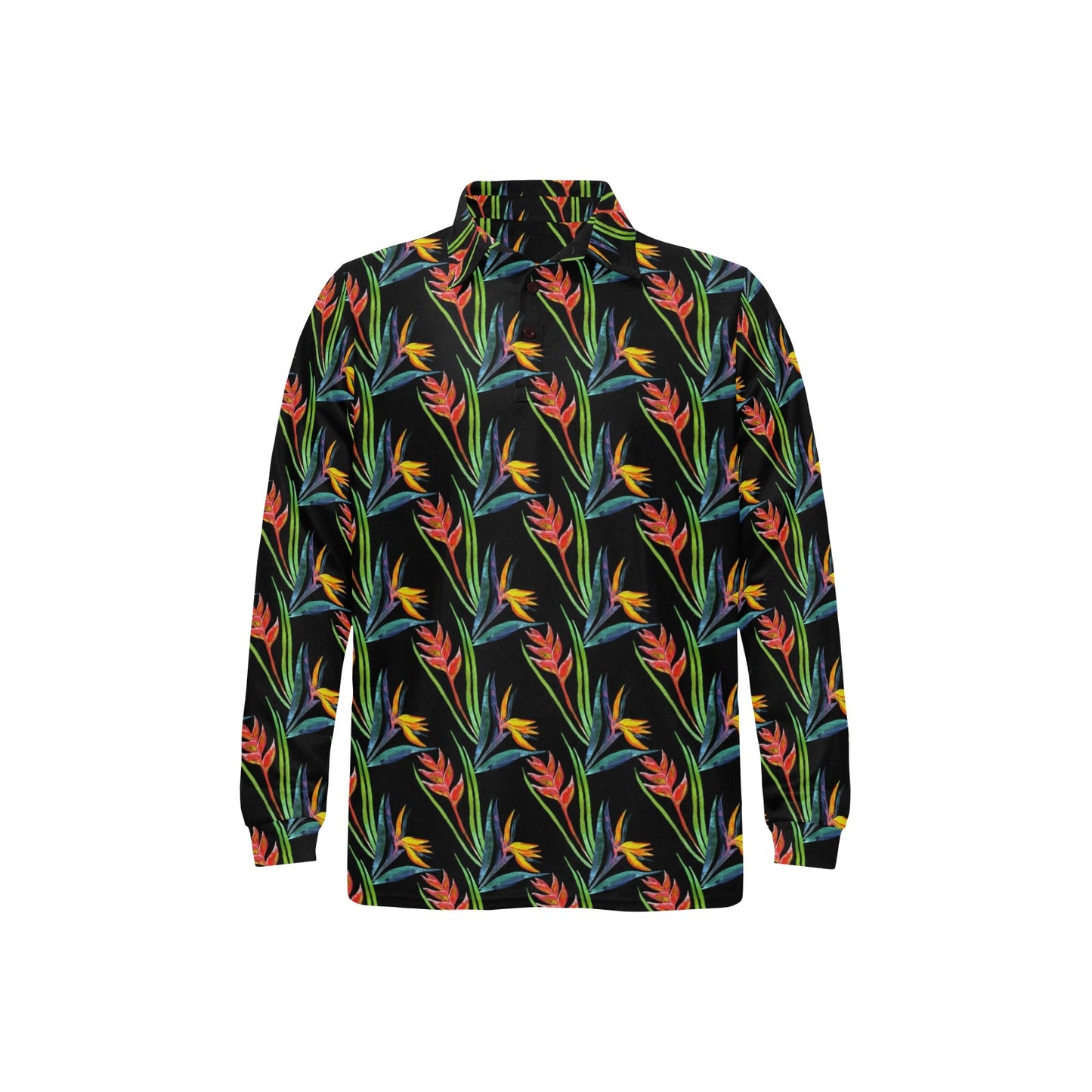 Heliconia Pattern Print Design HL04 Long Sleeve Polo Shirt For Men's