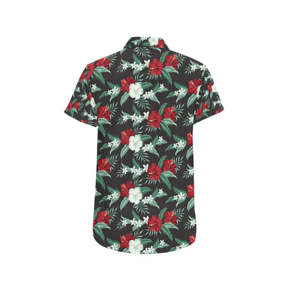 Tropical Flower Print Design LKS303 Men Short Sleeve Button Up Shirt