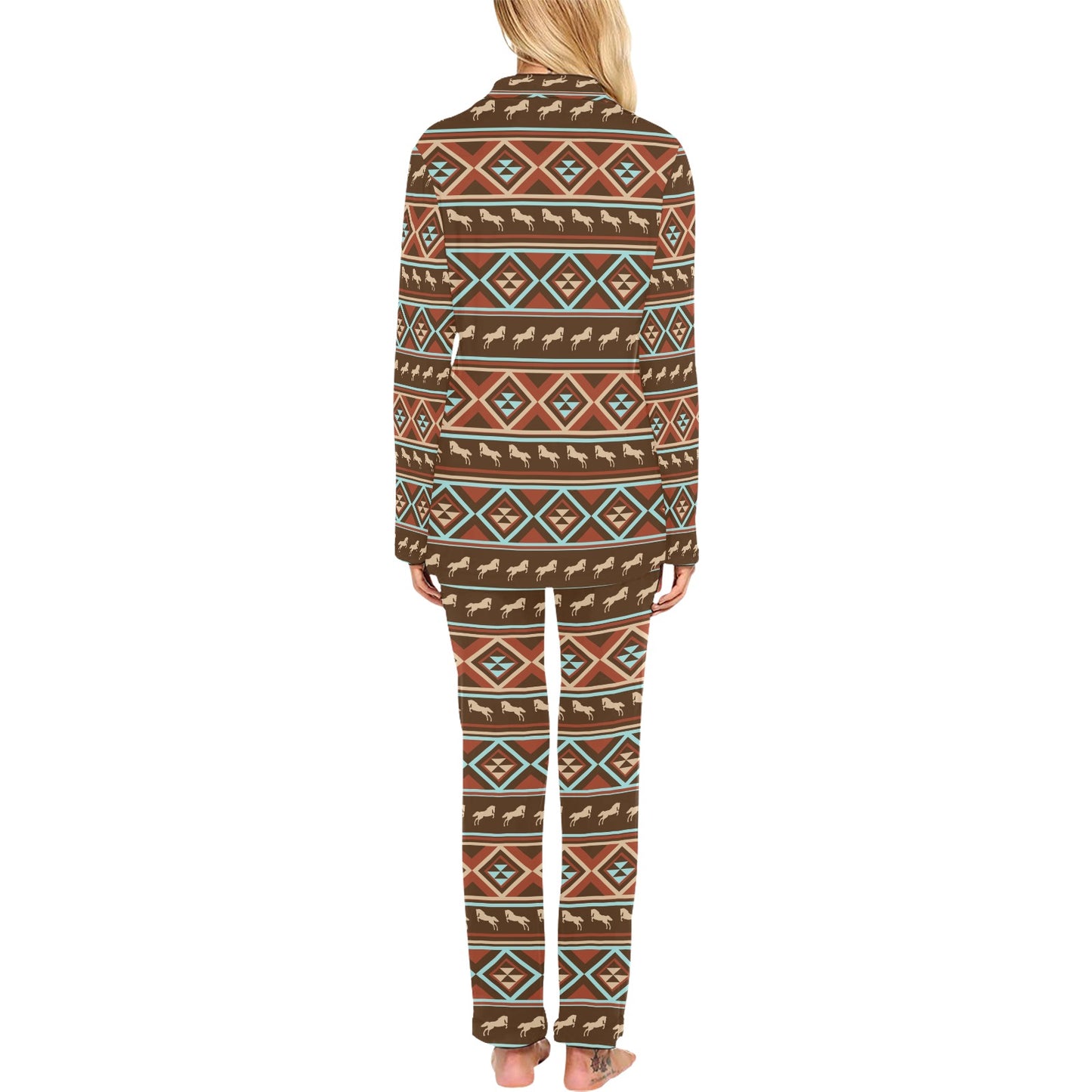 Western Horse Pattern Print LKS301 Women's Long Pajama Set