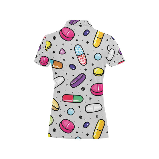 Pill Pattern Print Design A04 Women's Polo Shirt