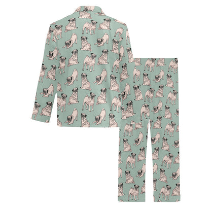 Pug Pattern Print Design A01 Men's Long Pajama Set