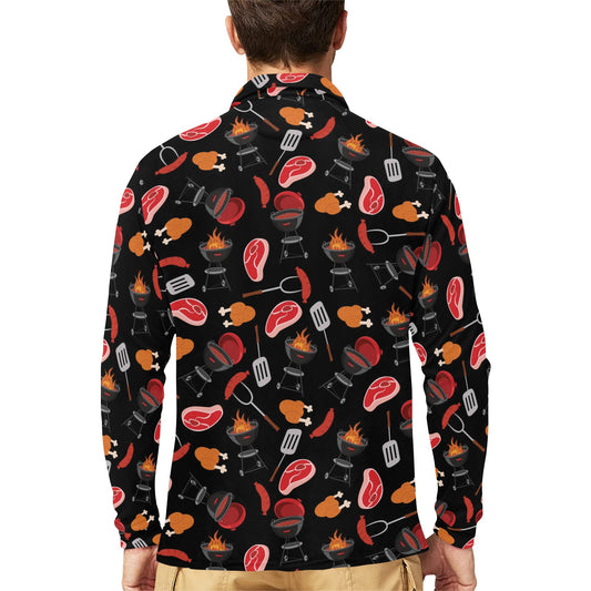 Barbecue Pattern Print Design 04 Long Sleeve Polo Shirt For Men's