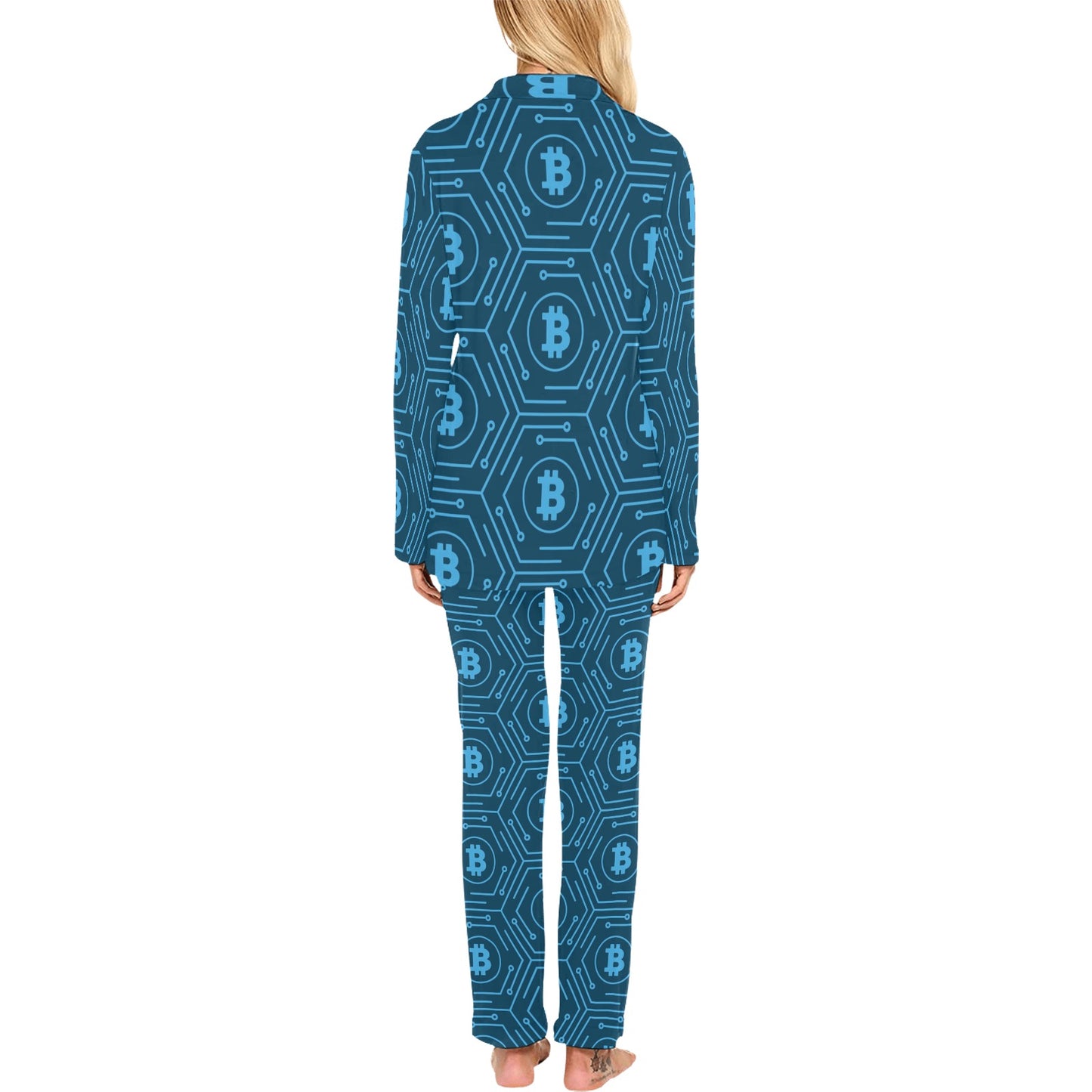 Cryptocurrency Pattern Print Design 04 Women's Long Pajama Set