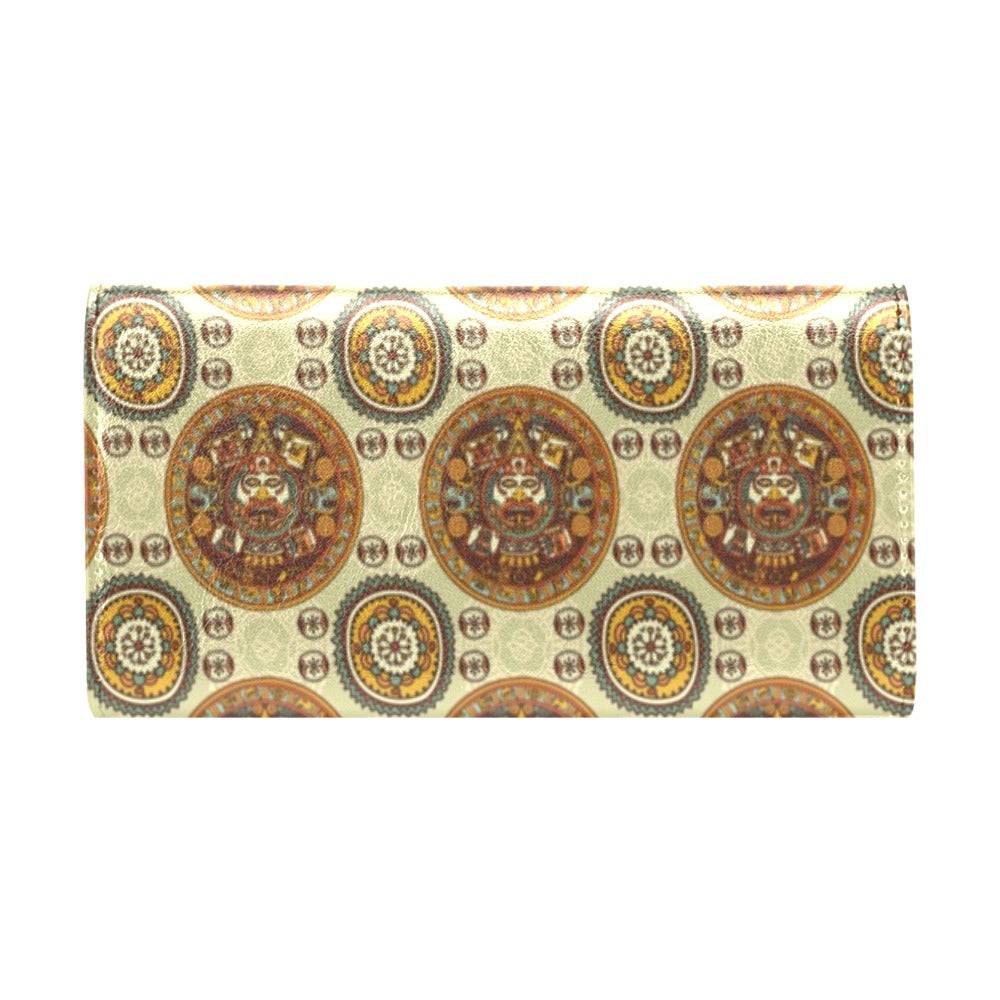 Calendar Aztec Themed Print Pattern Women's Trifold Wallet