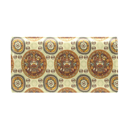 Calendar Aztec Themed Print Pattern Women's Trifold Wallet