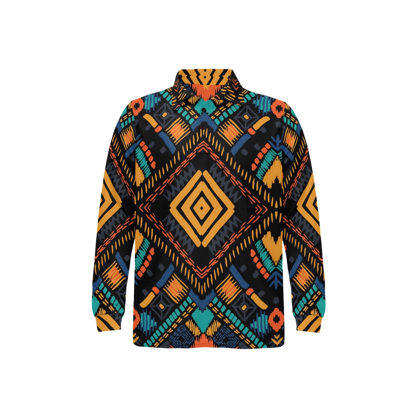 Kente Pattern Print Design 05 Long Sleeve Polo Shirt For Men's