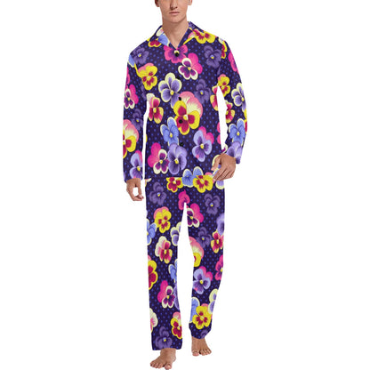 Pansy Pattern Print Design PS04 Men's Long Pajama Set