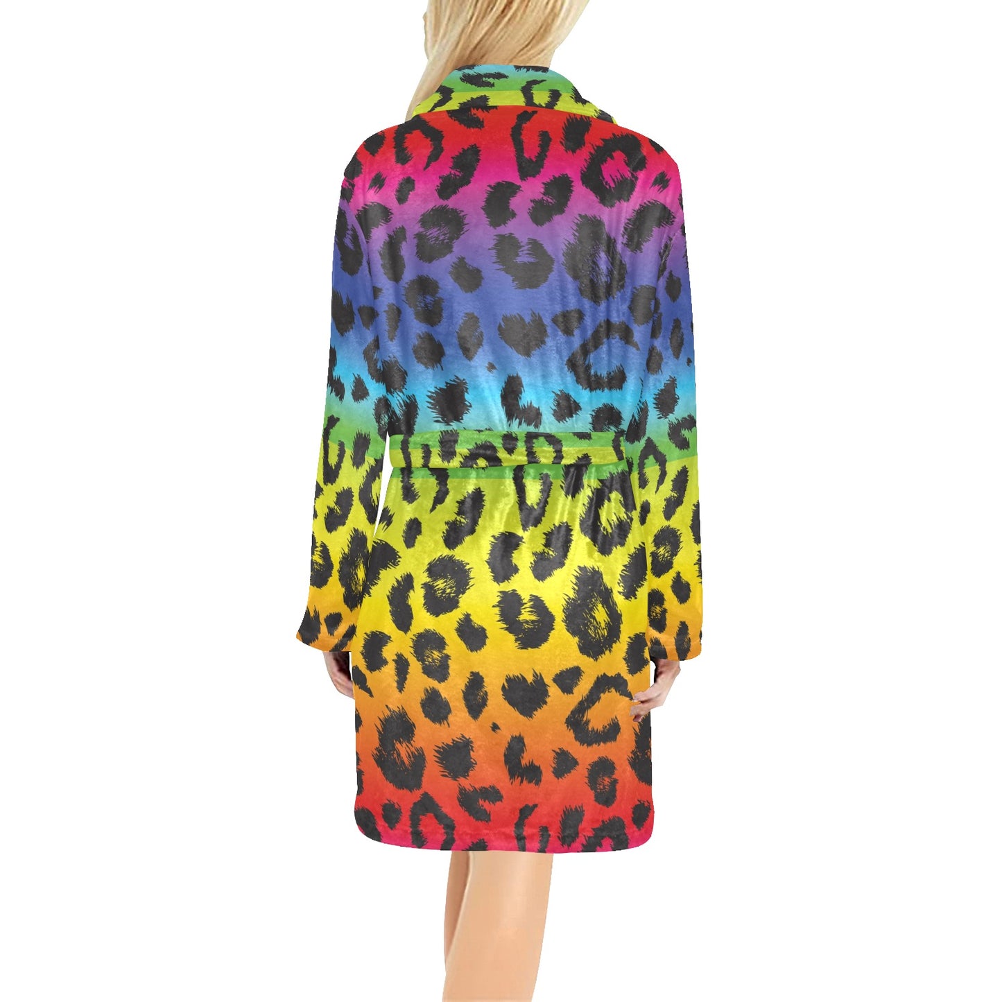 Rainbow Leopard Pattern Print Design A01 Women's Fleece Robe